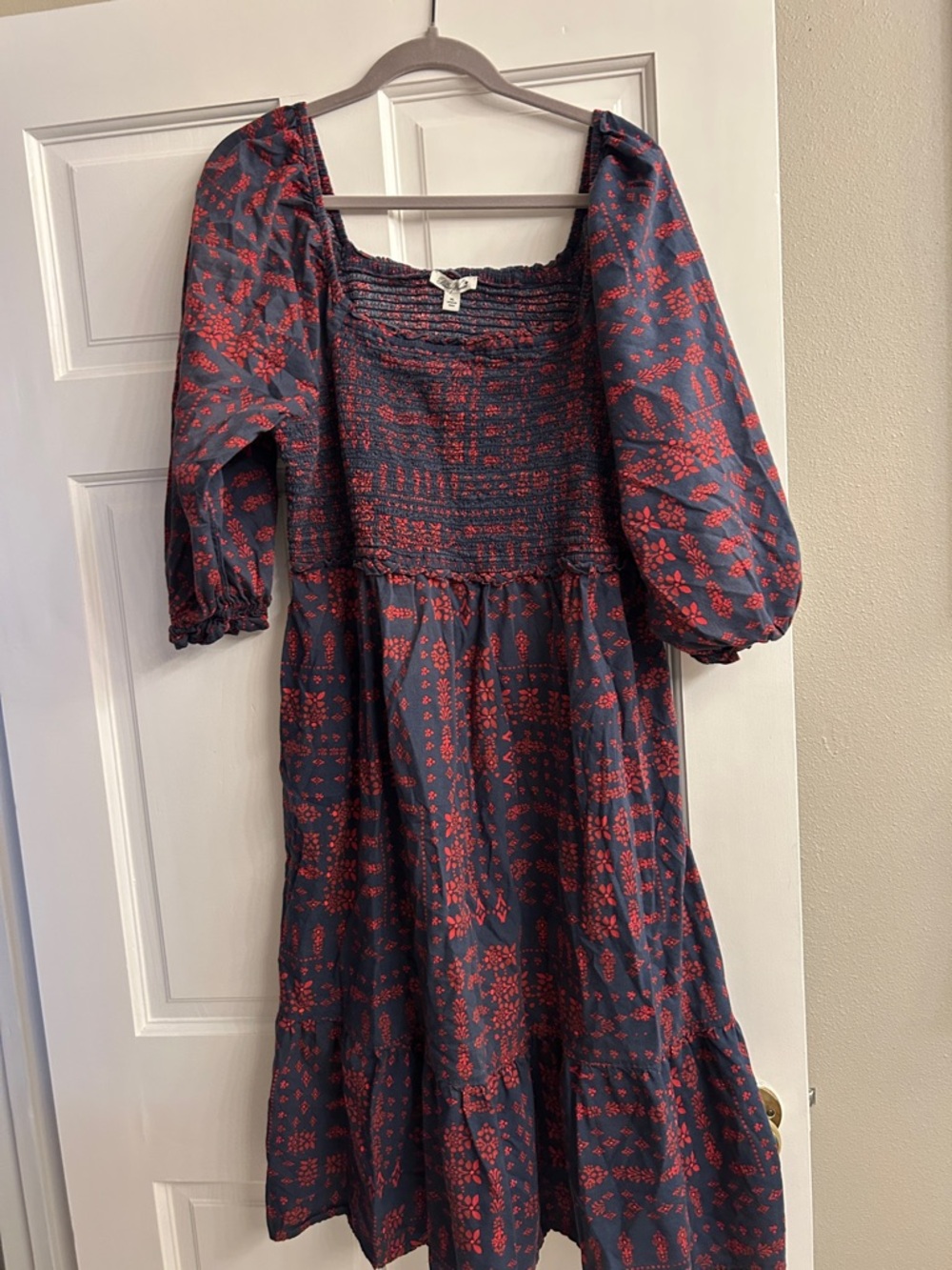 The Pioneer Woman Navy Dress with Red Floral Smocking